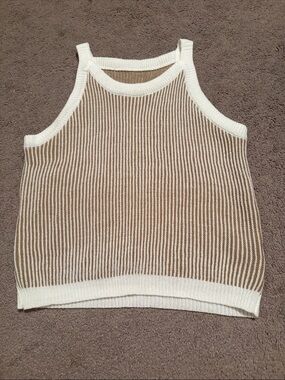 SHEIN Cream and Tan Striped Knit Tank